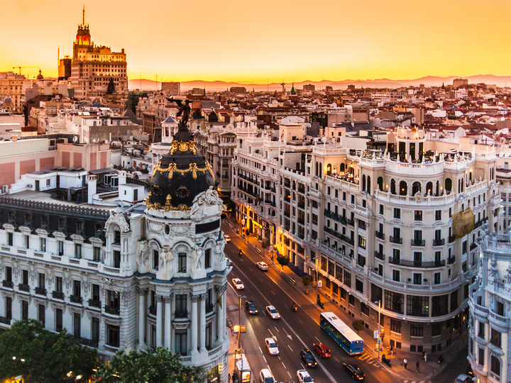 The skyline of Madrid, Spain